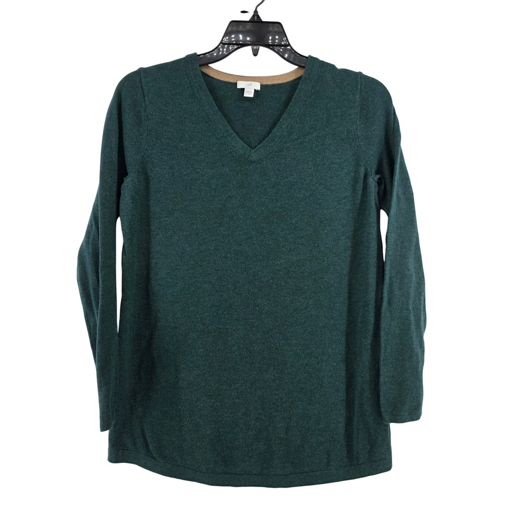 J. Jill Womens Forest Green Cotton Blend V-Neck Long Sleeve Sweater Size S
